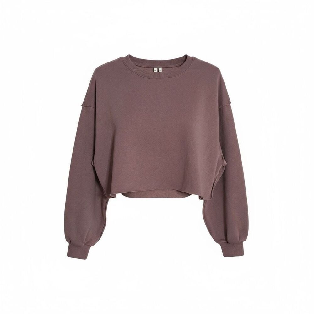 Amazhiyu NWT Cropped Fleece Long Sleeve Pullover Sweatshirt Dusty Plum Size XL